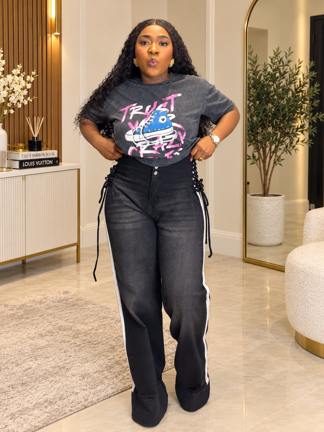Lace up jeans
