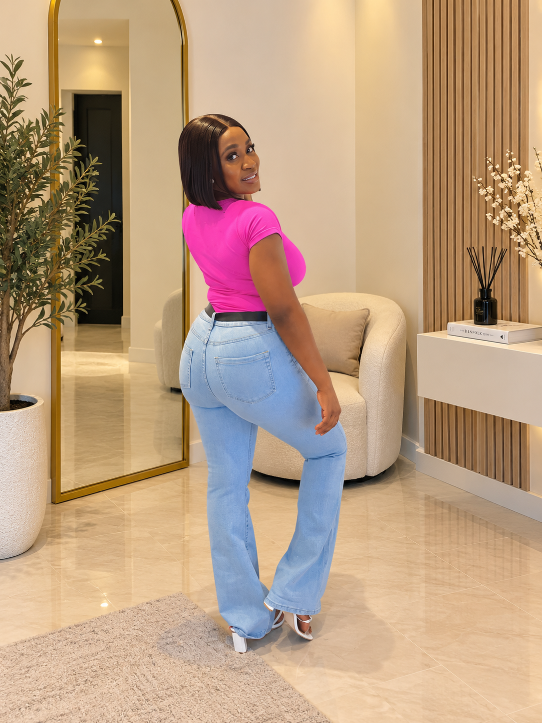 High Waist Blue Ripped Jeans
