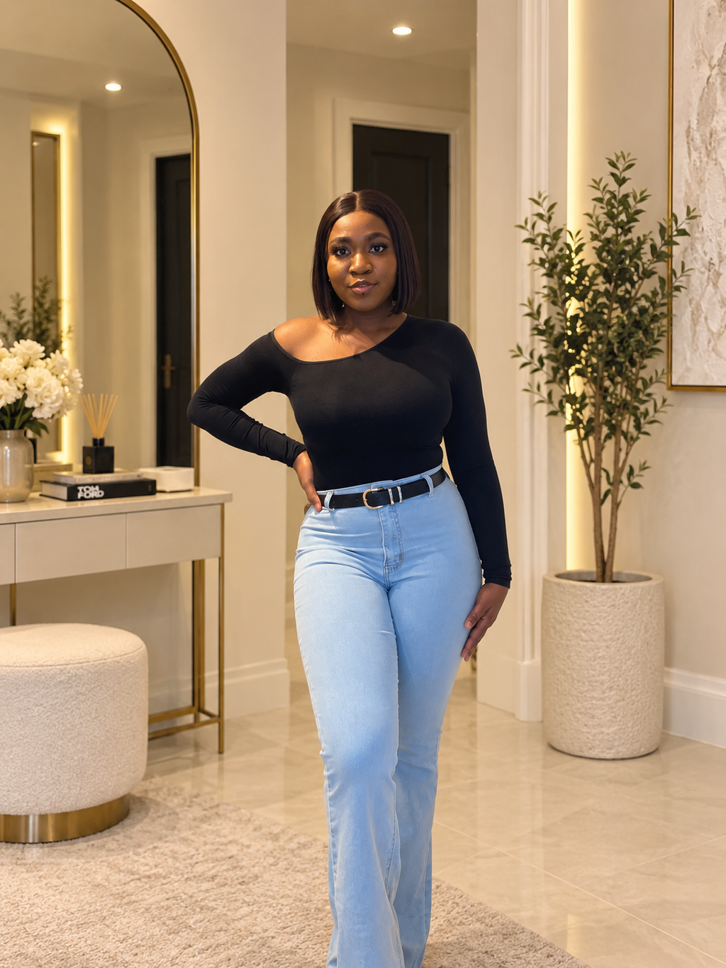 Rectangle Long Sleeve Neck bodysuit