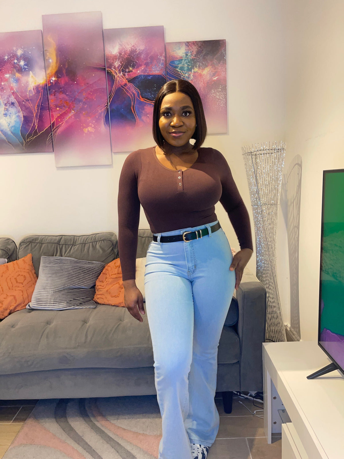 Round Button Neck Long Sleeve bodysuit
