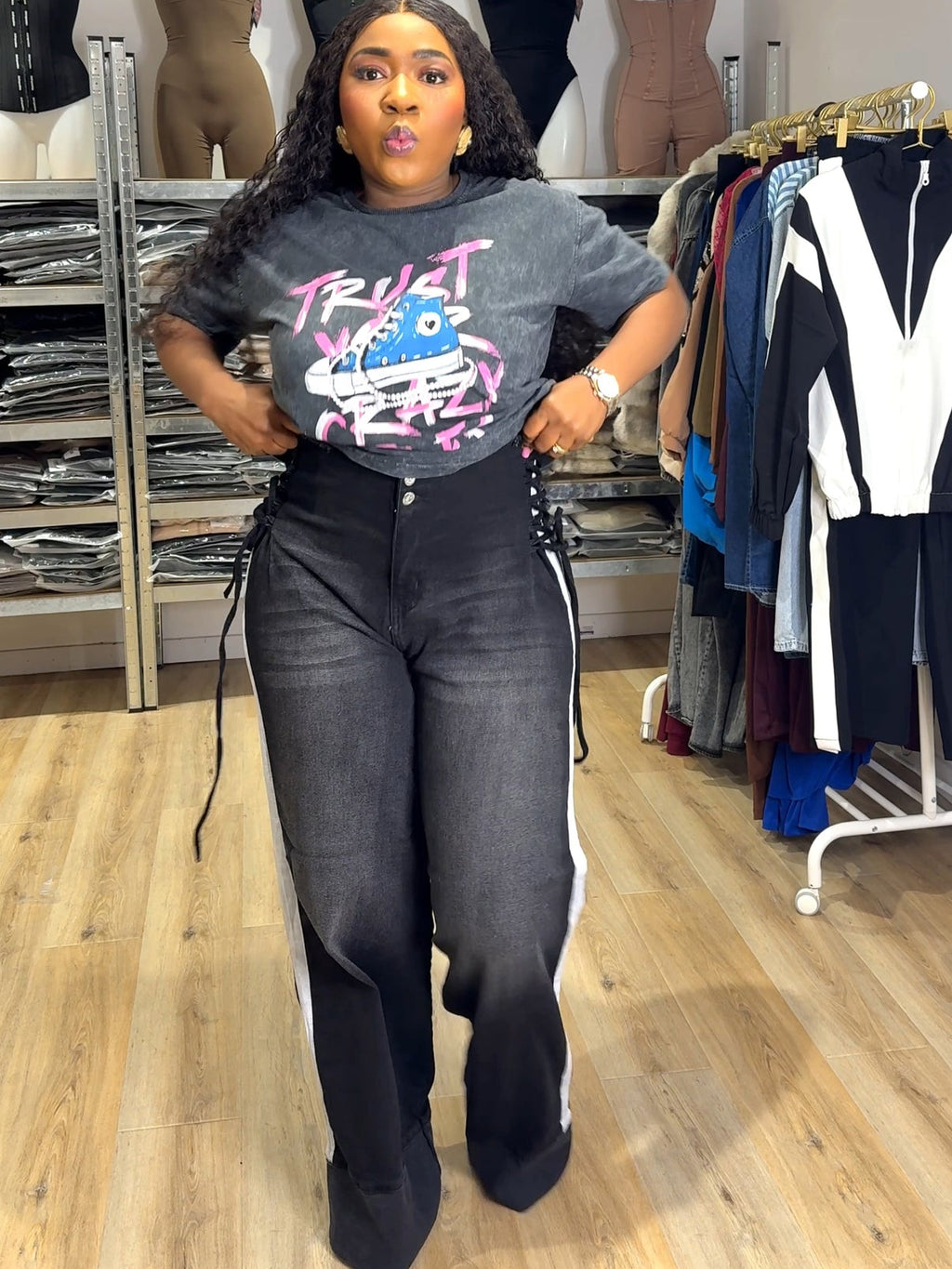 Lace up jeans