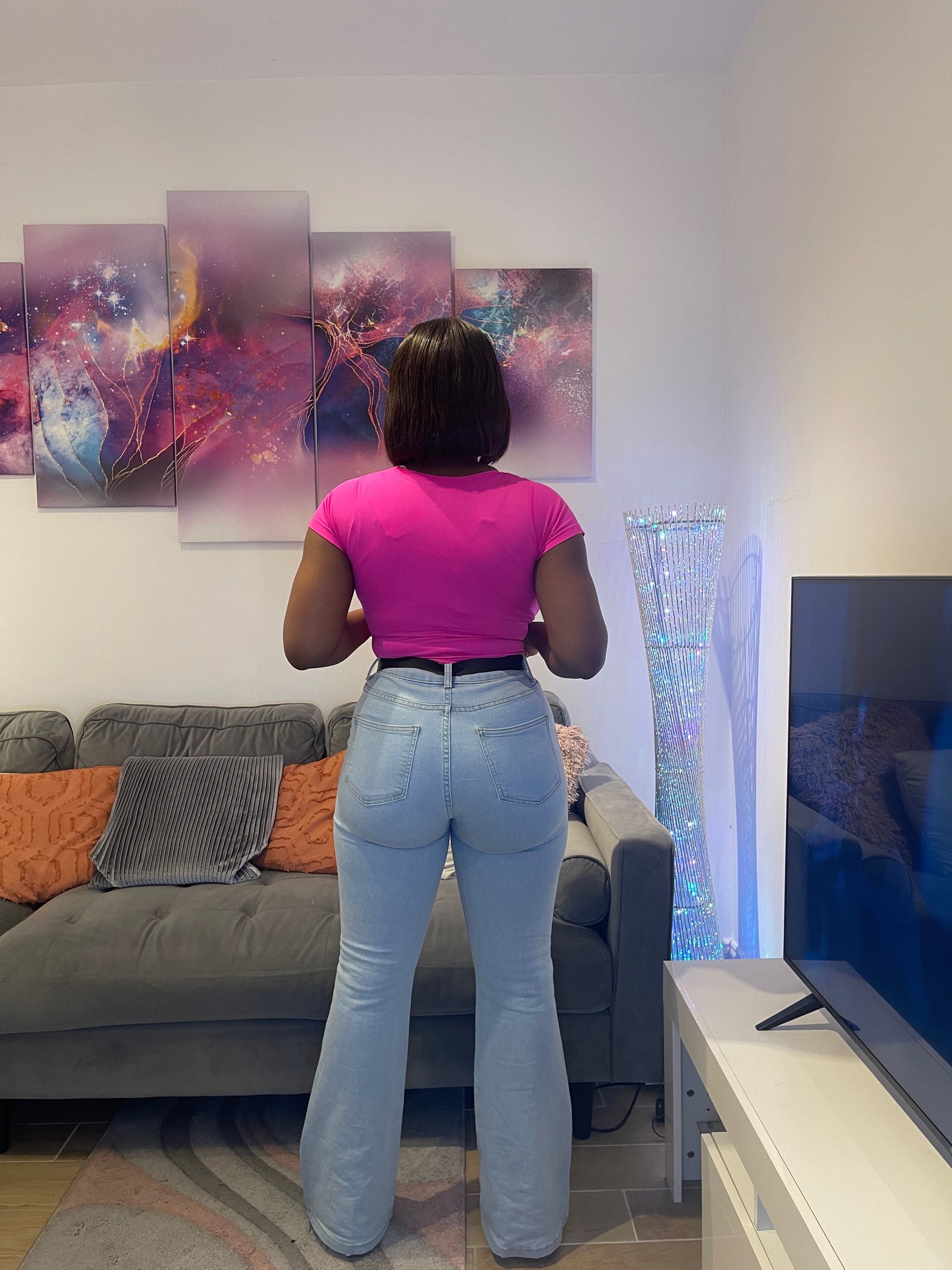 High Waist Blue Ripped Jeans