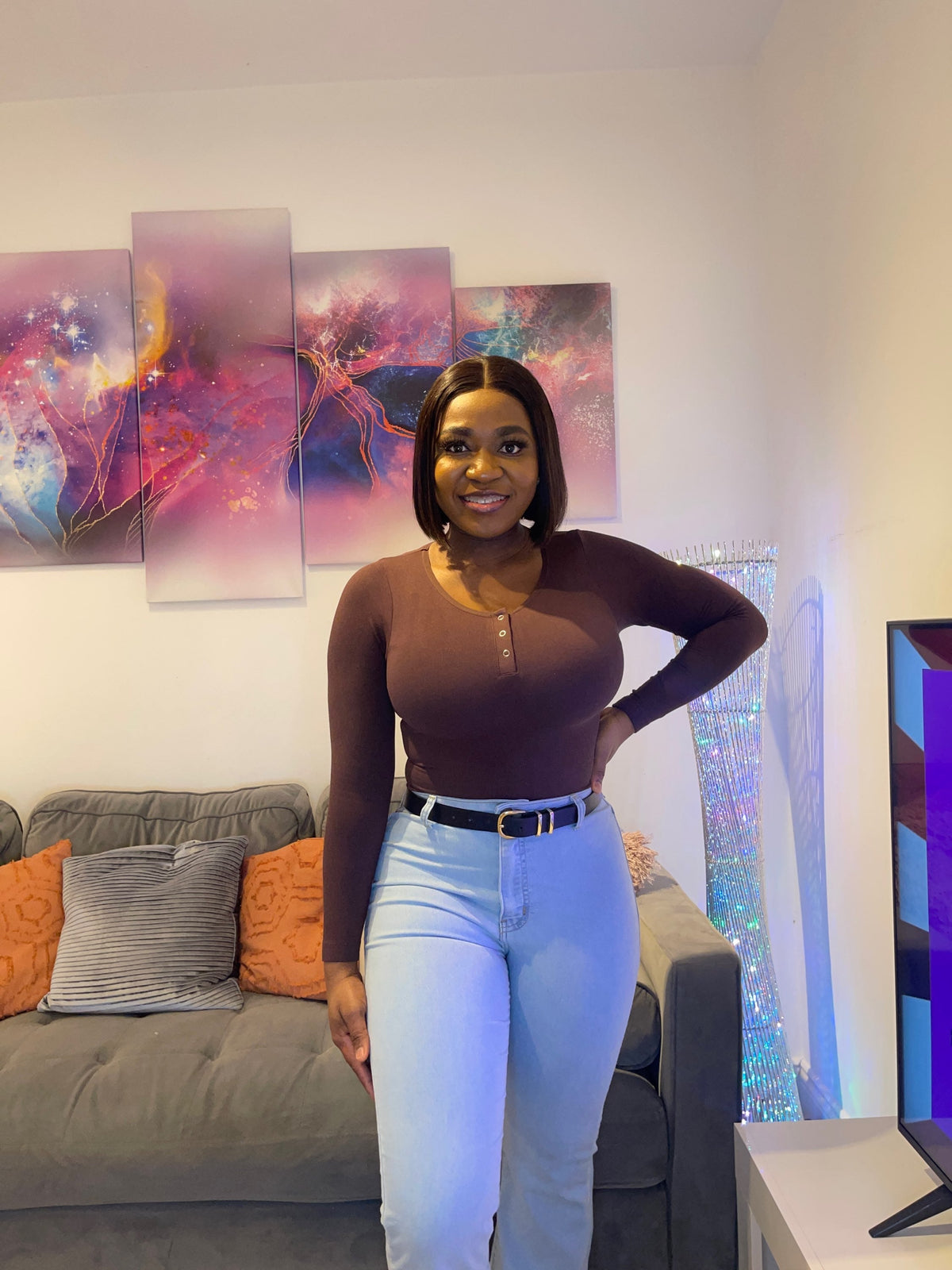Round Button Neck Long Sleeve bodysuit