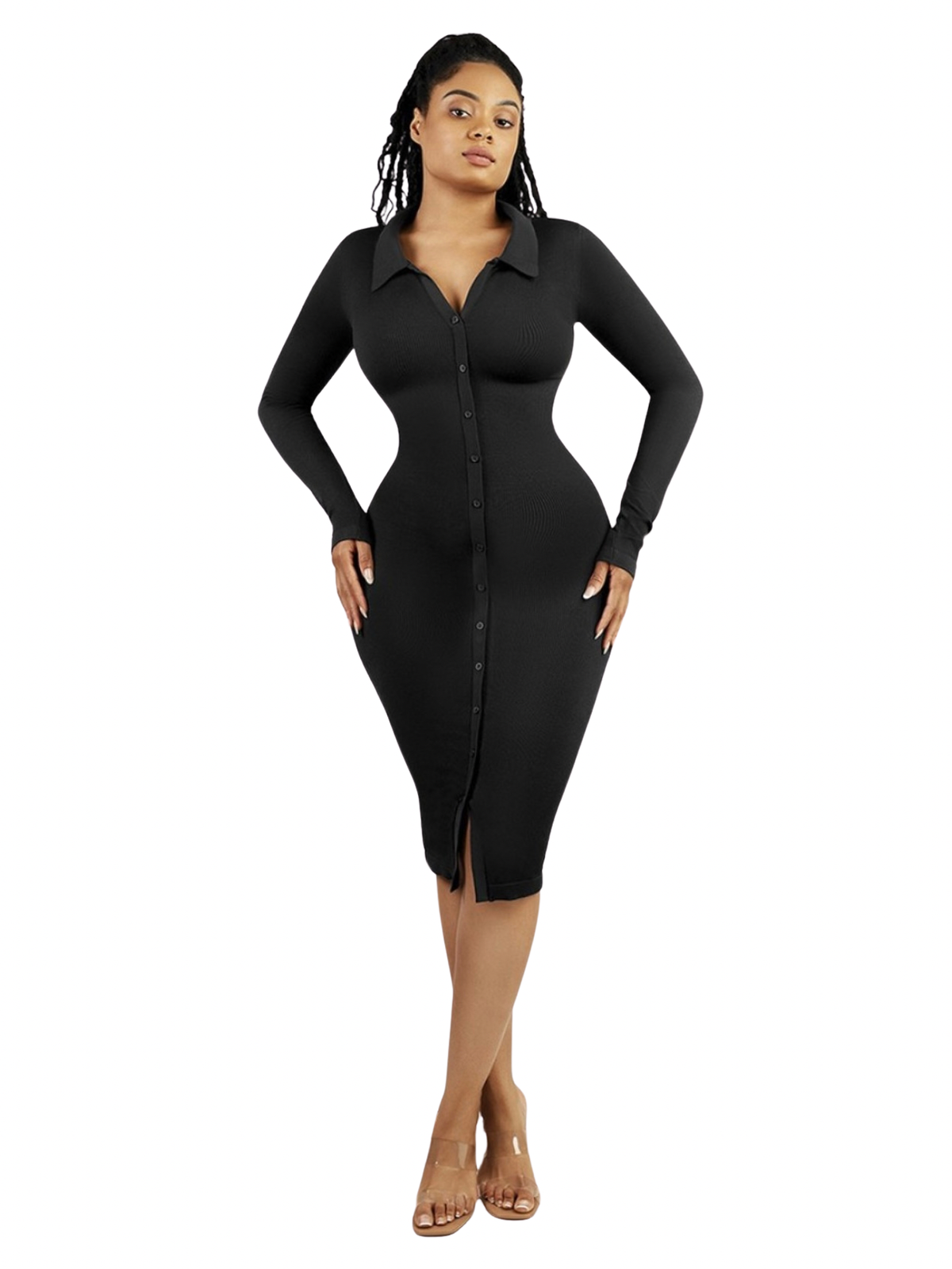 Buttoned collar shaper dress