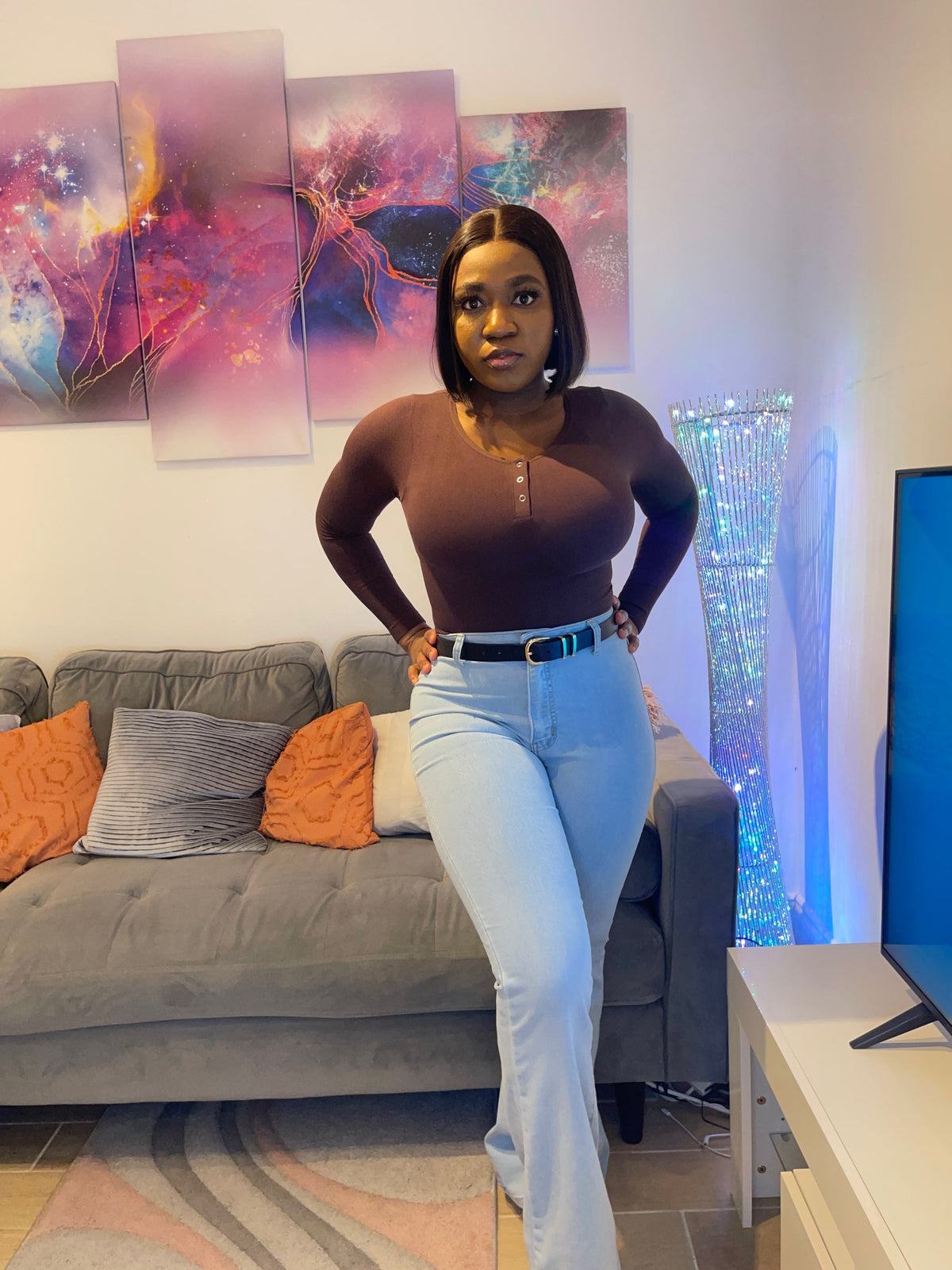 Round Button Neck Long Sleeve bodysuit