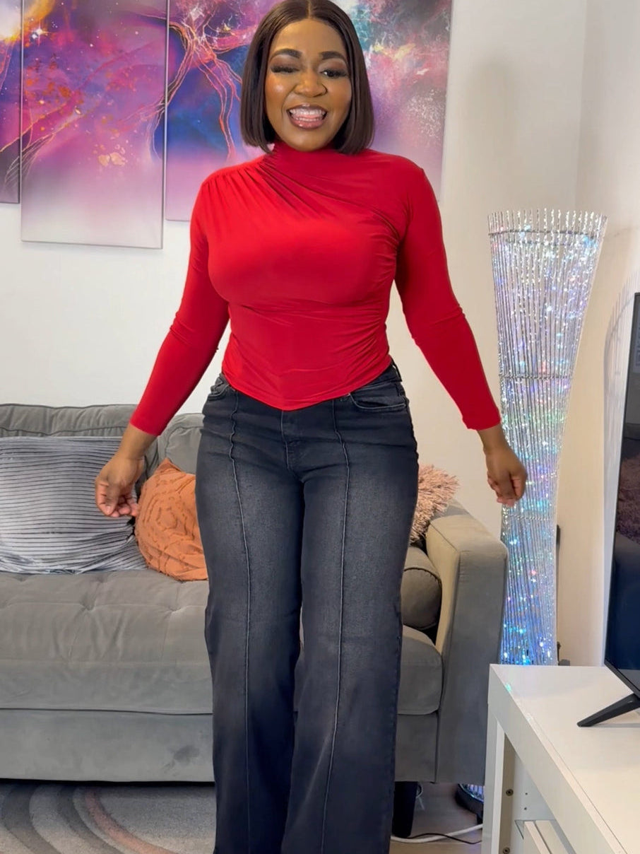 High neck pleated top