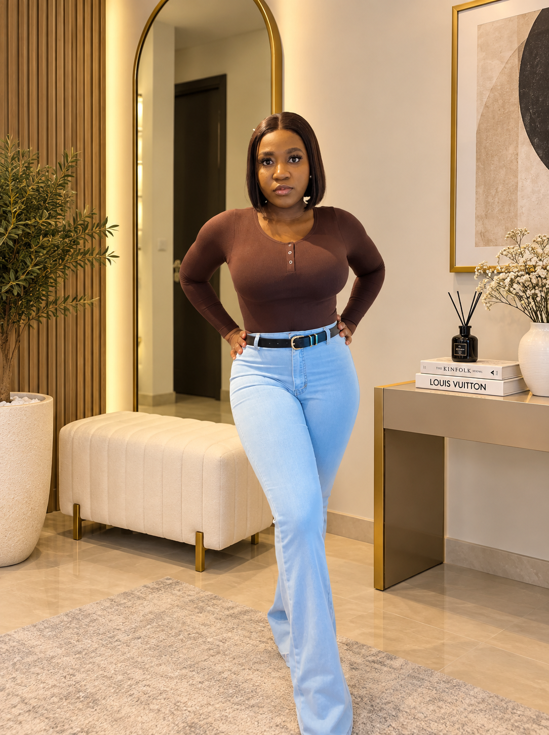 Round Button Neck Long Sleeve bodysuit