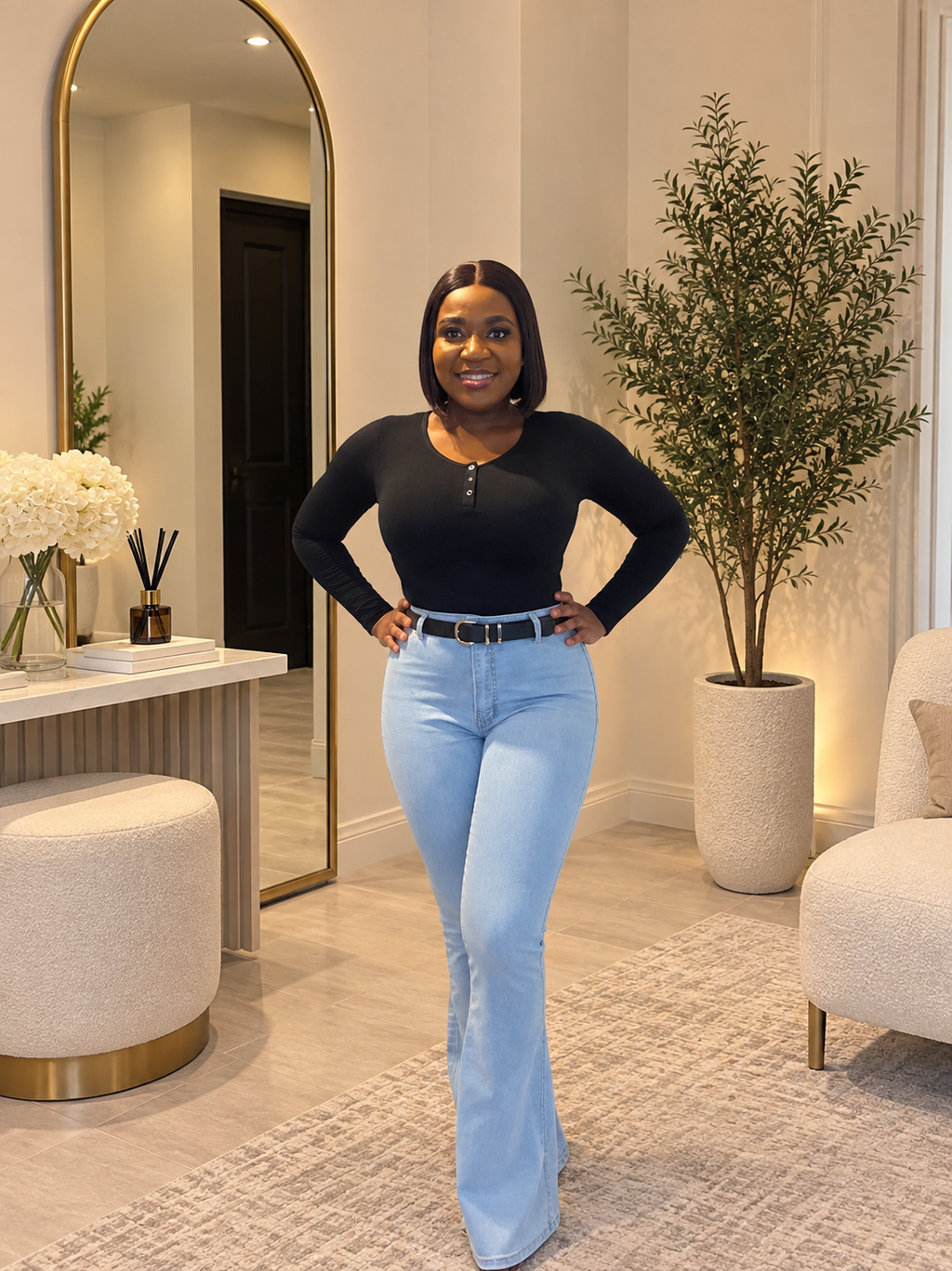 Round Button Neck Long Sleeve bodysuit